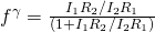 f^{ \gamma }=\frac { { I }_{ 1 }{ R }_{ 2 }/{ I }_{ 2 }{ R }_{ 1 } }{ \left( 1+{ I }_{ 1 }{ R }_{ 2 }/{ I }_{ 2 }{ R }_{ 1 } \right) }