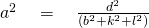  { a }^{ 2 }\quad =\quad \frac { { d }^{ 2 } }{ ({ b }^{ 2 }+{ k }^{ 2 }+{ l }^{ 2 }) } 